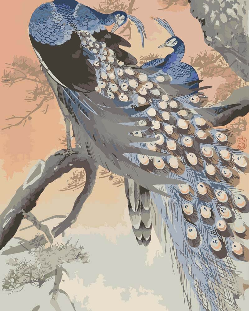 
Paint by Numbers - Two Peacocks on a Branch | Ohara Koson