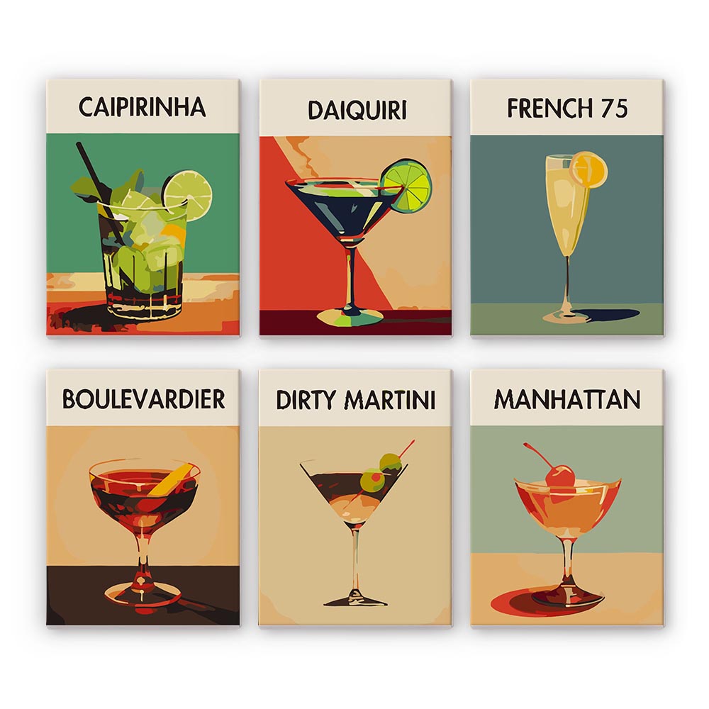 
Paint by Numbers – 6 Mini Paintings | Elegant Cocktails Set