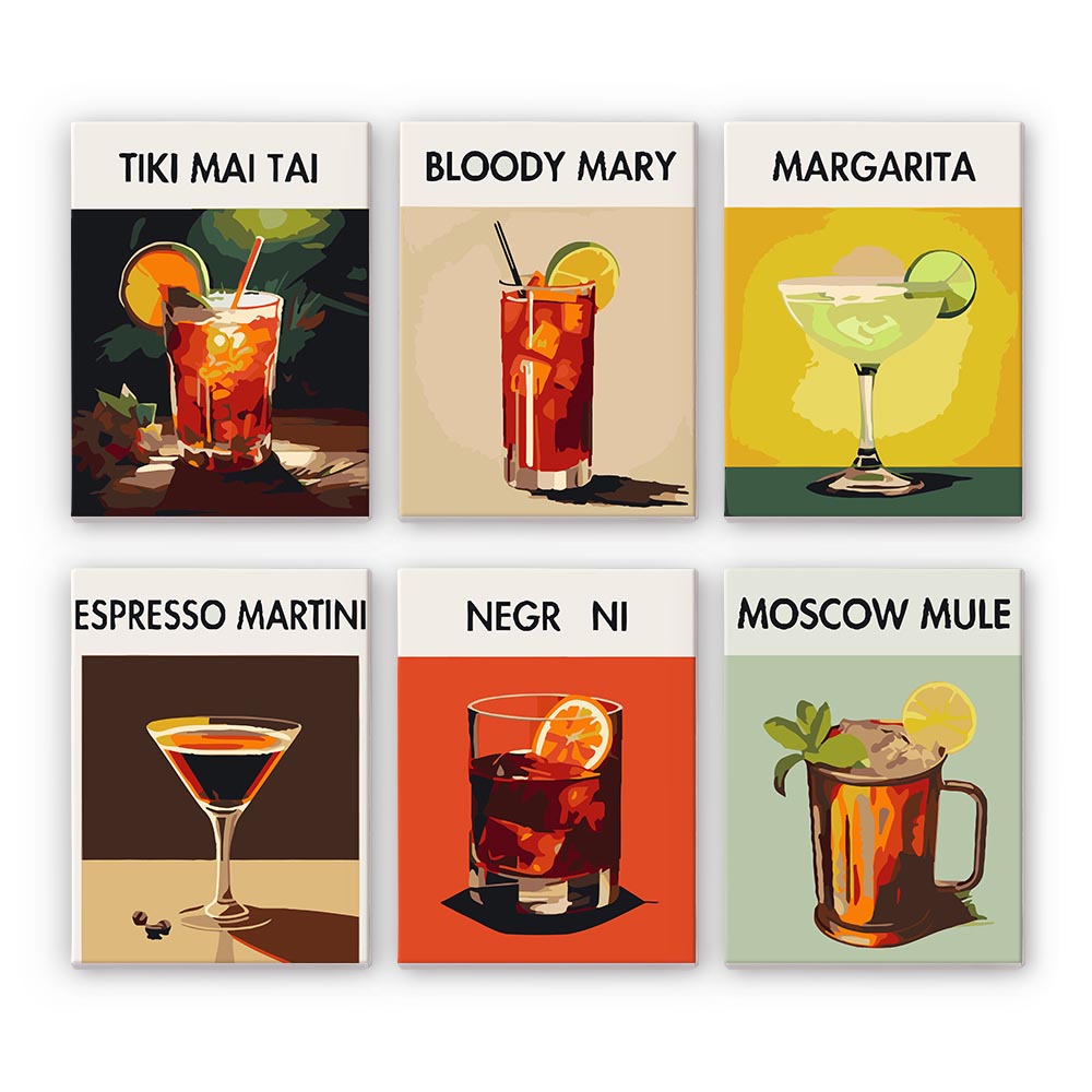 
Paint by Numbers – 6 Mini Paintings | Modern Cocktails Set