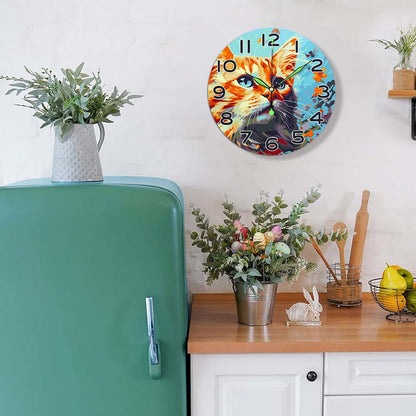 Wall clock with a cat design in a kitchen setting
