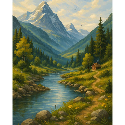 Paint by Numbers - Majestic Mountain Valley with River
