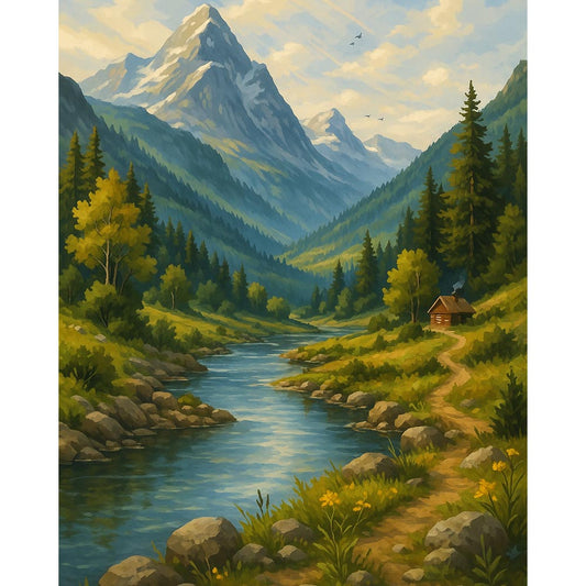 Paint by Numbers - Majestic Mountain Valley with River