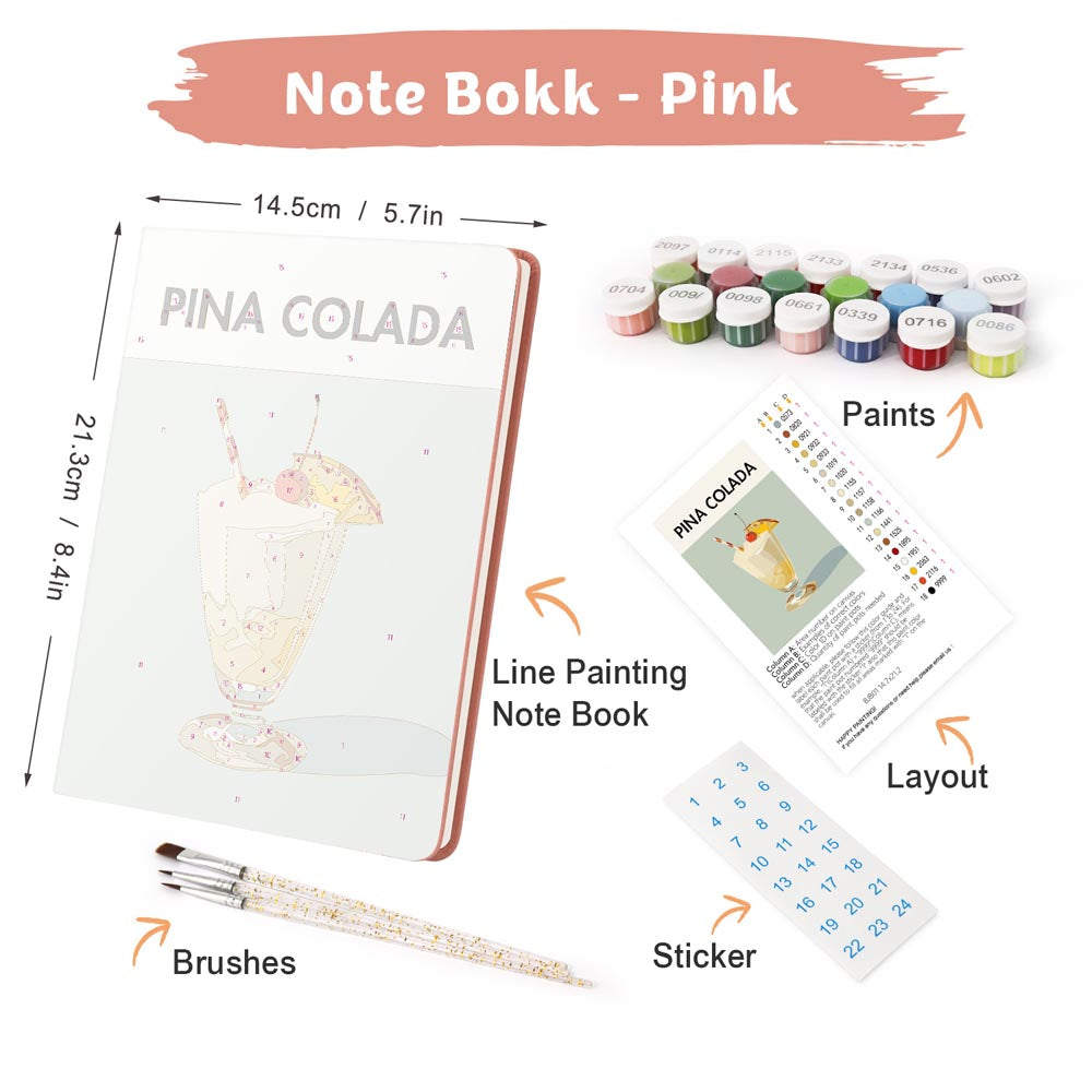 Paint by Numbers Hardcover Journal Notebook - Pina Colada Cocktail