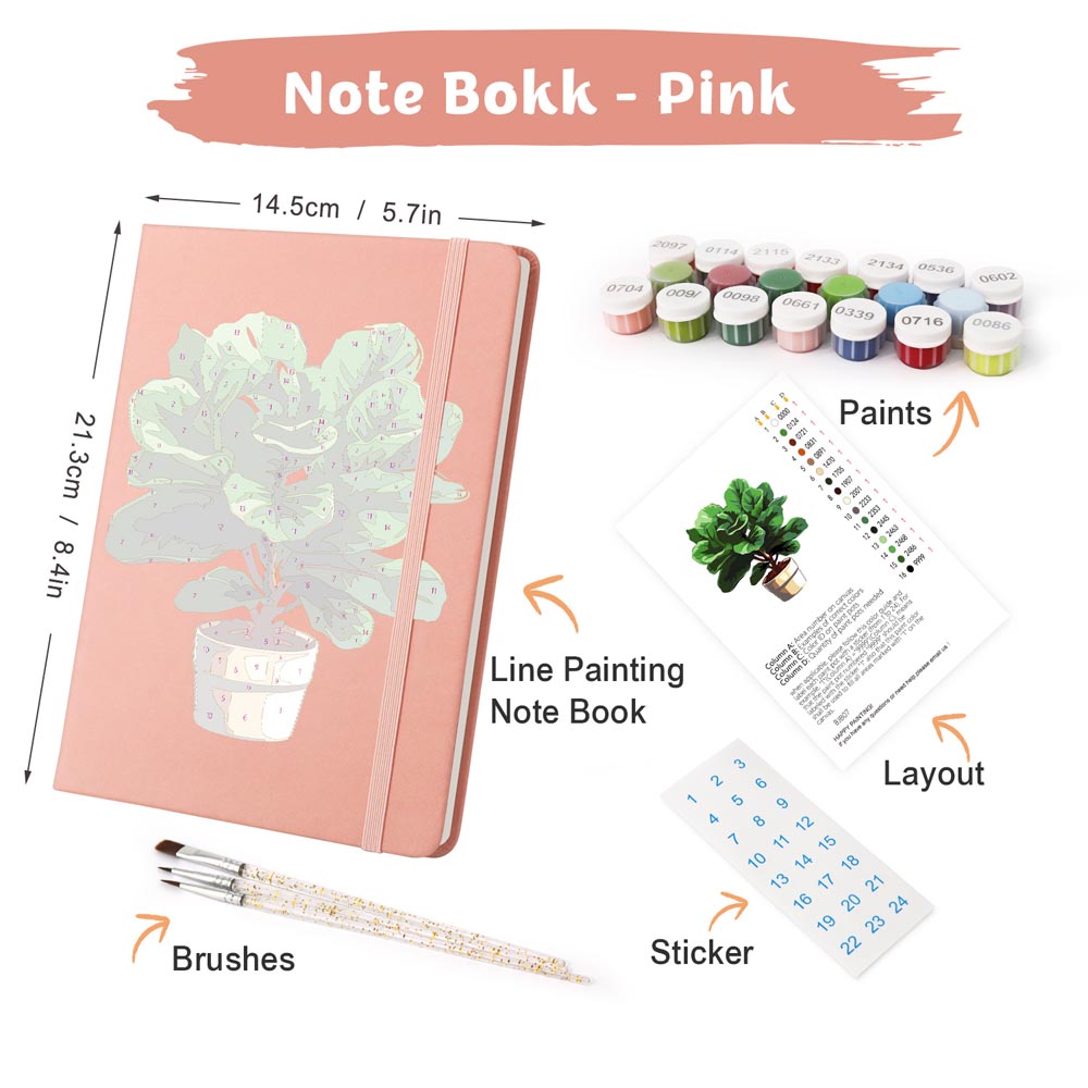 Paint by Numbers Hardcover Journal Notebook - Potted Plant