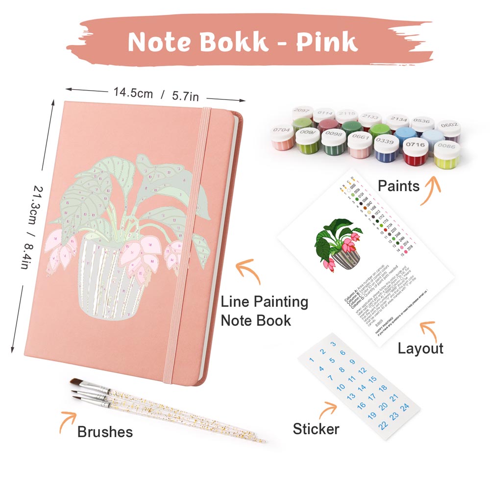 Paint by Numbers Hardcover Journal Notebook - Flowering Potted Plant