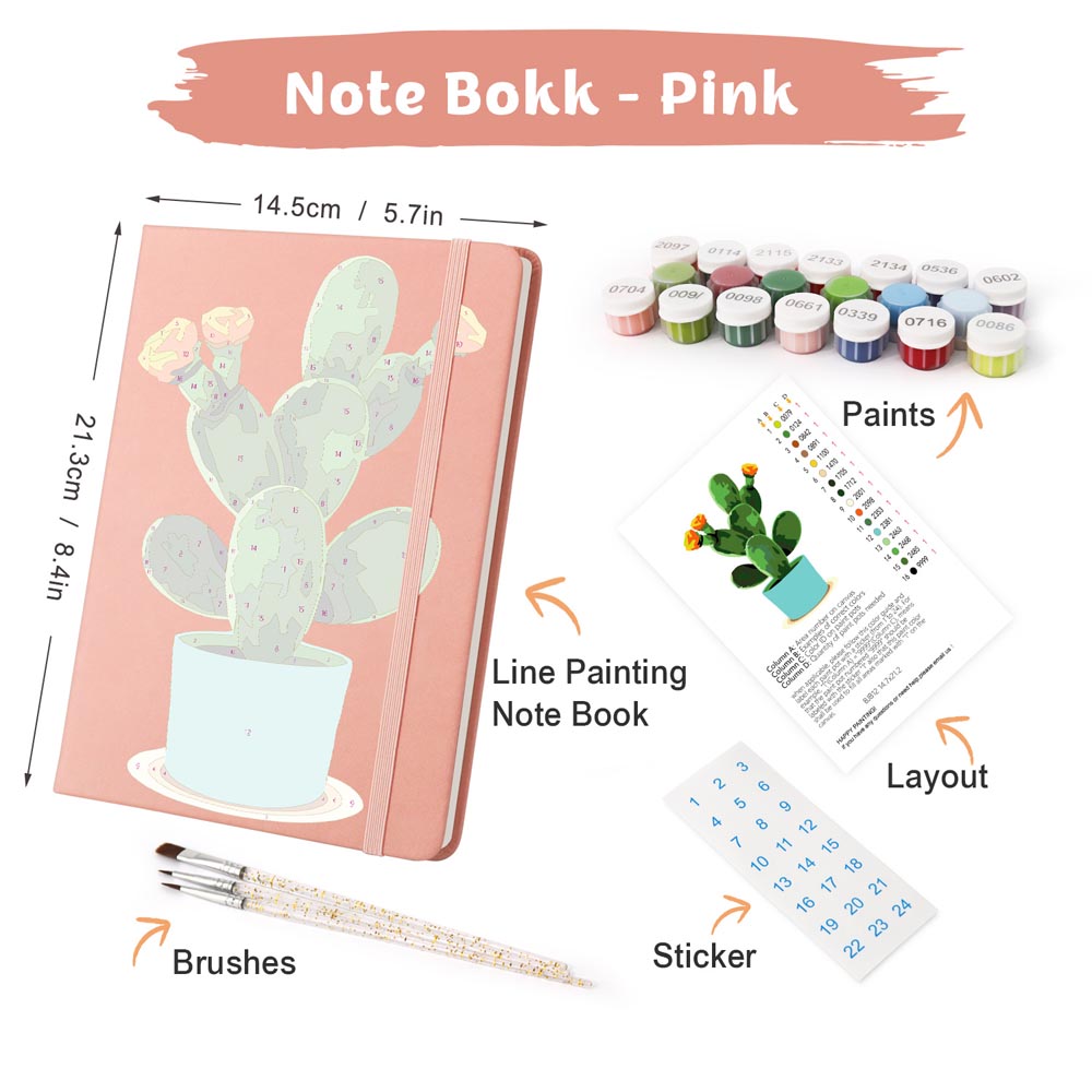 Paint by Numbers Hardcover Journal Notebook - Flowering Cactus
