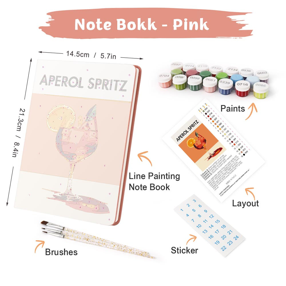 Paint by Numbers Hardcover Journal Notebook - Aperol Spritz Cocktail