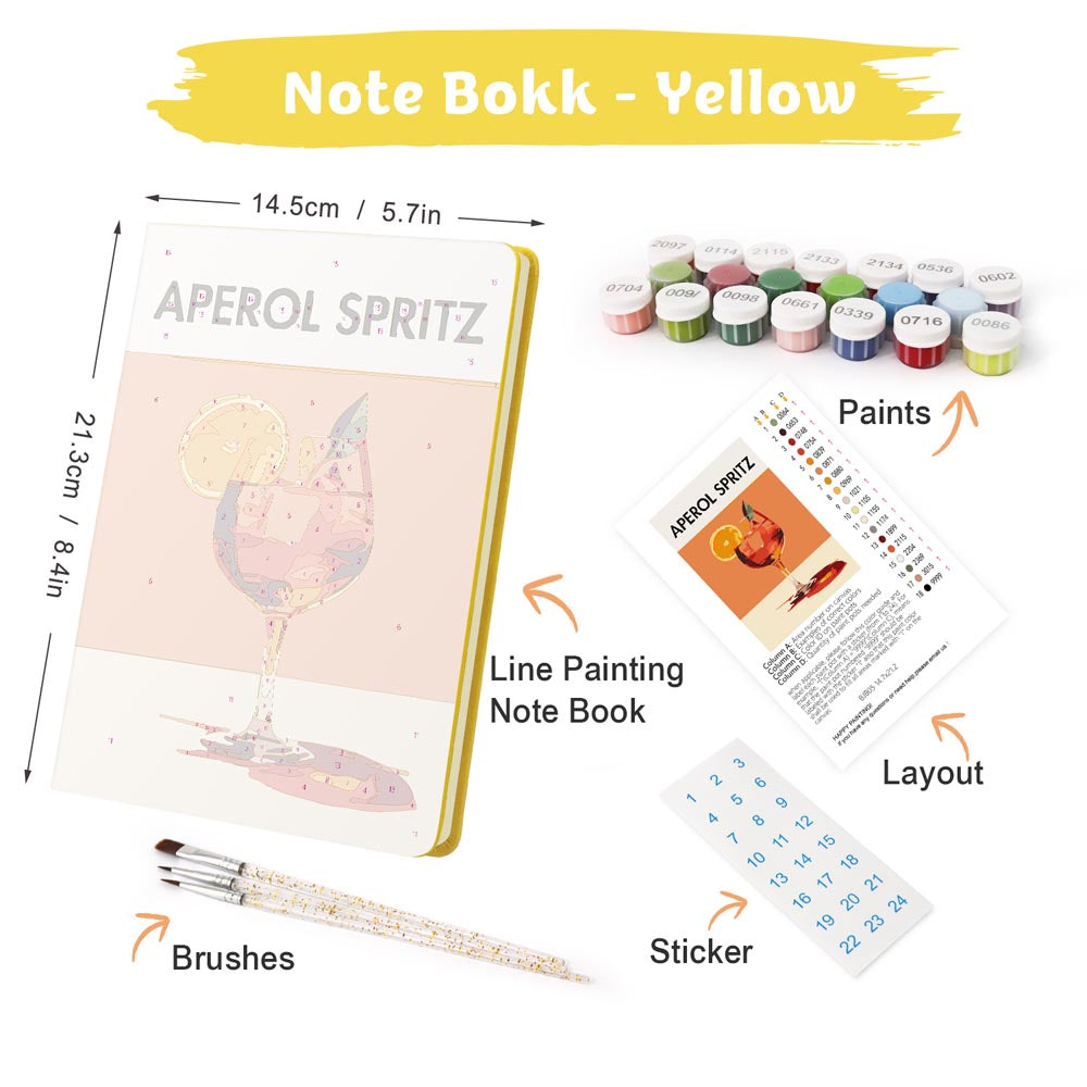 Paint by Numbers Hardcover Journal Notebook - Aperol Spritz Cocktail