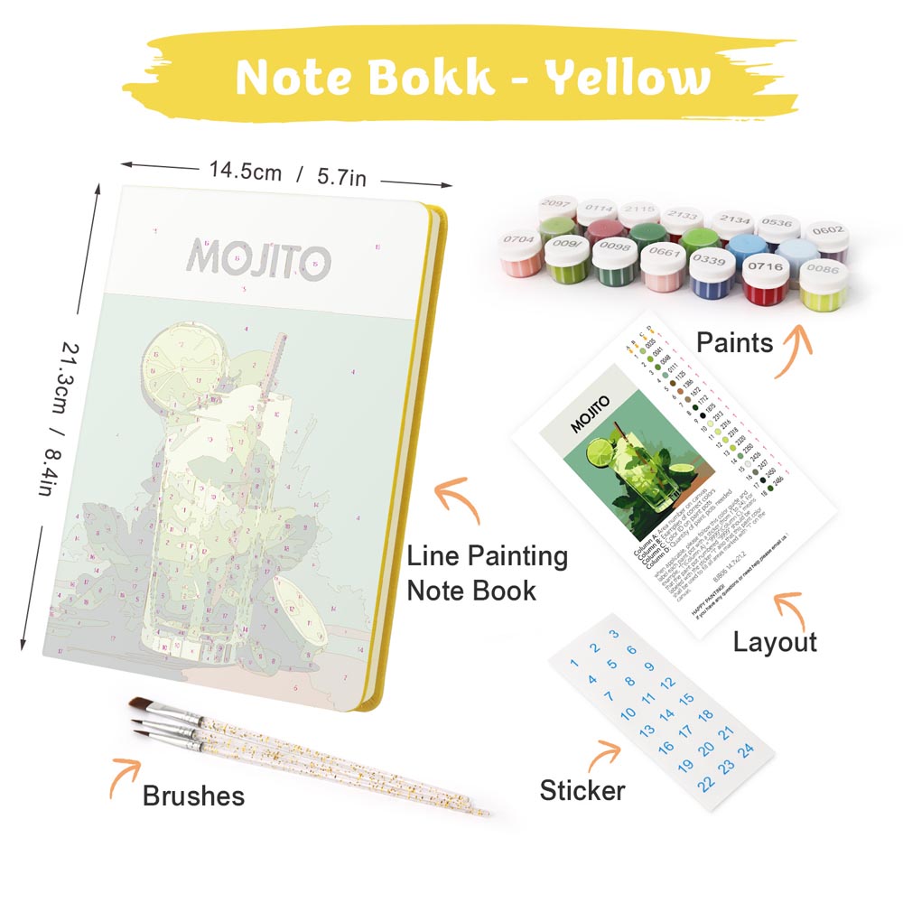 Paint by Numbers Hardcover Journal Notebook - Mojito Cocktail