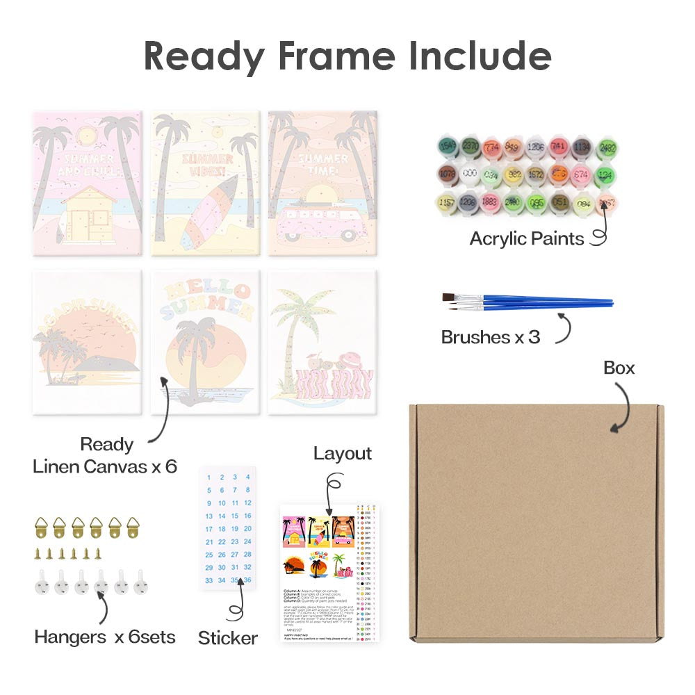 Paint by Numbers – 6 Mini Paintings | Retro Summer Holiday Set