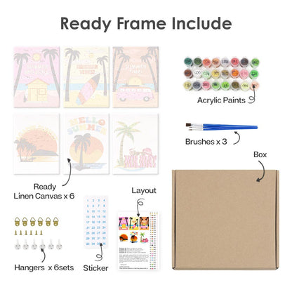 Paint by Numbers – 6 Mini Paintings | Retro Summer Holiday Set