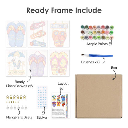 Paint by Numbers – 6 Mini Paintings | Fun Summer Flip-Flops Set