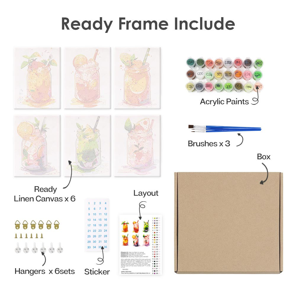 
Paint by Numbers – 6 Mini Paintings | Mason Jar Fruit Drinks Set