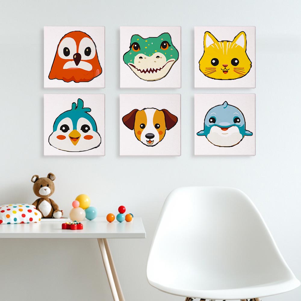 
Paint by Numbers – 6 Mini Paintings | Funny Animal Faces Set