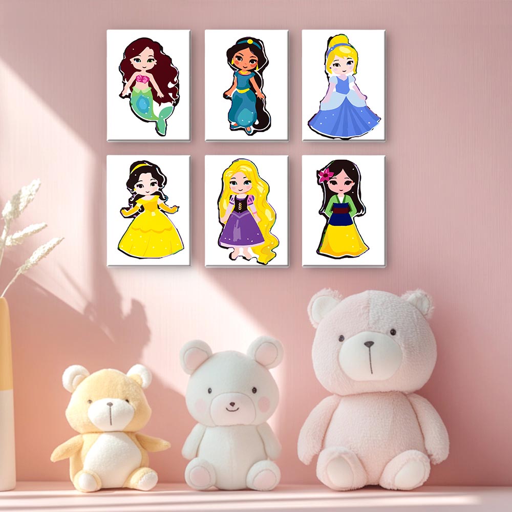 
Paint by Numbers – 6 Mini Paintings | Cute Princess Characters Set