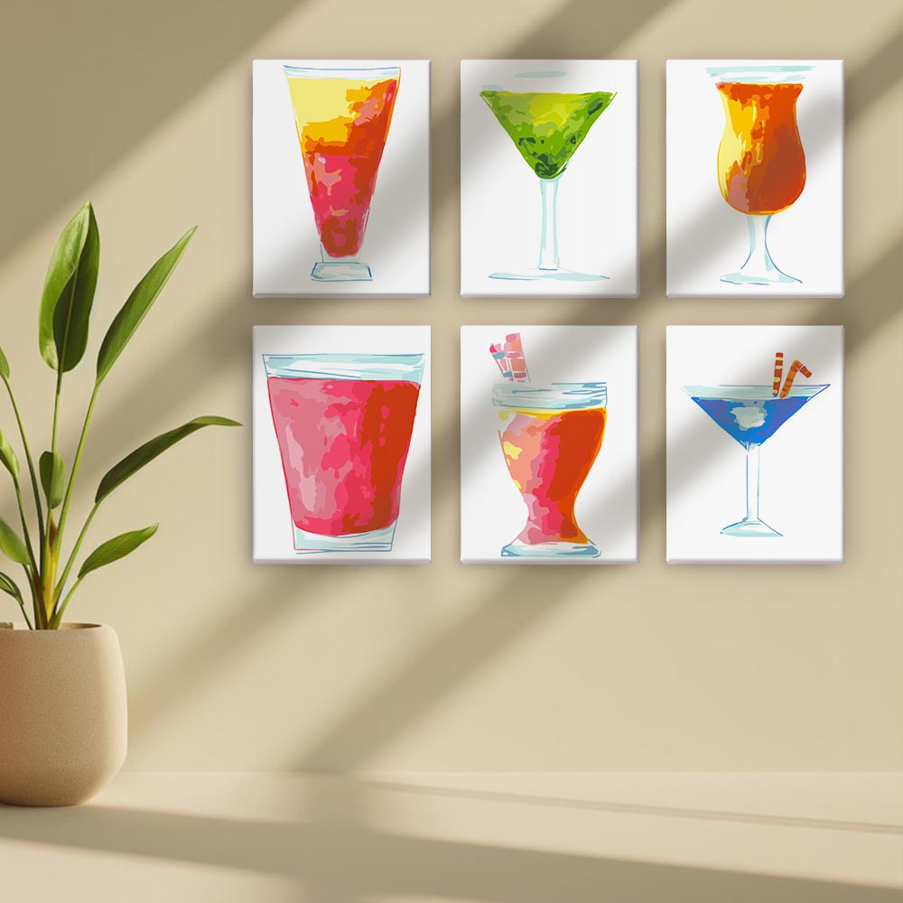 
Paint by Numbers – 6 Mini Paintings | Tropical Cocktail Collection Set