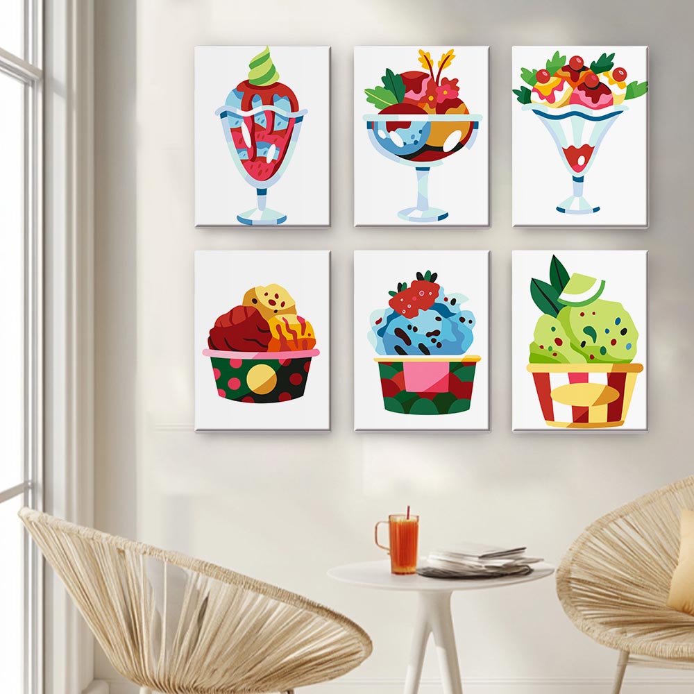 
Paint by Numbers – 6 Mini Paintings | Colorful Ice Cream Delights Set