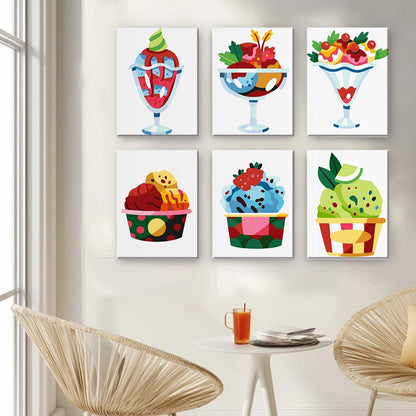 Paint by Numbers – 6 Mini Paintings | Colorful Ice Cream Delights Set