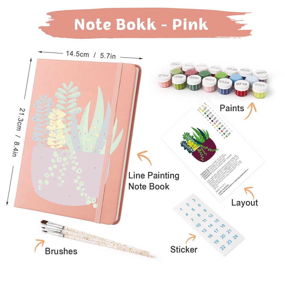 Paint by Numbers Hardcover Journal Notebook - Succulent Potted Plant