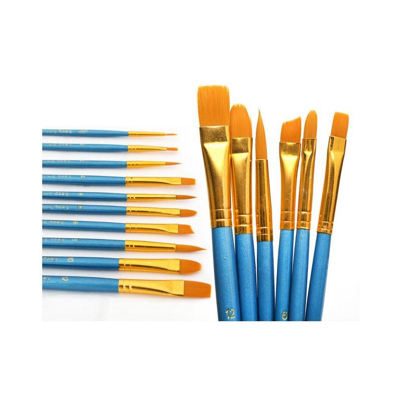 
10 Brushes for Acrylic Colors - Different Sizes and Shapes