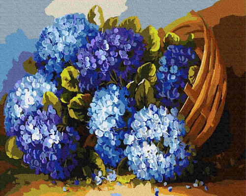 Paint by Numbers DIY - Blue flowers in a basket