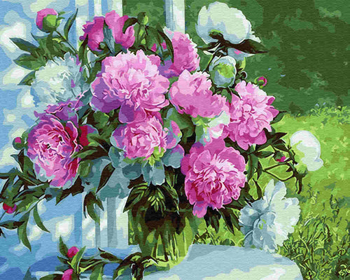 Paint by Numbers DIY - Bouquet of peonies in the garden