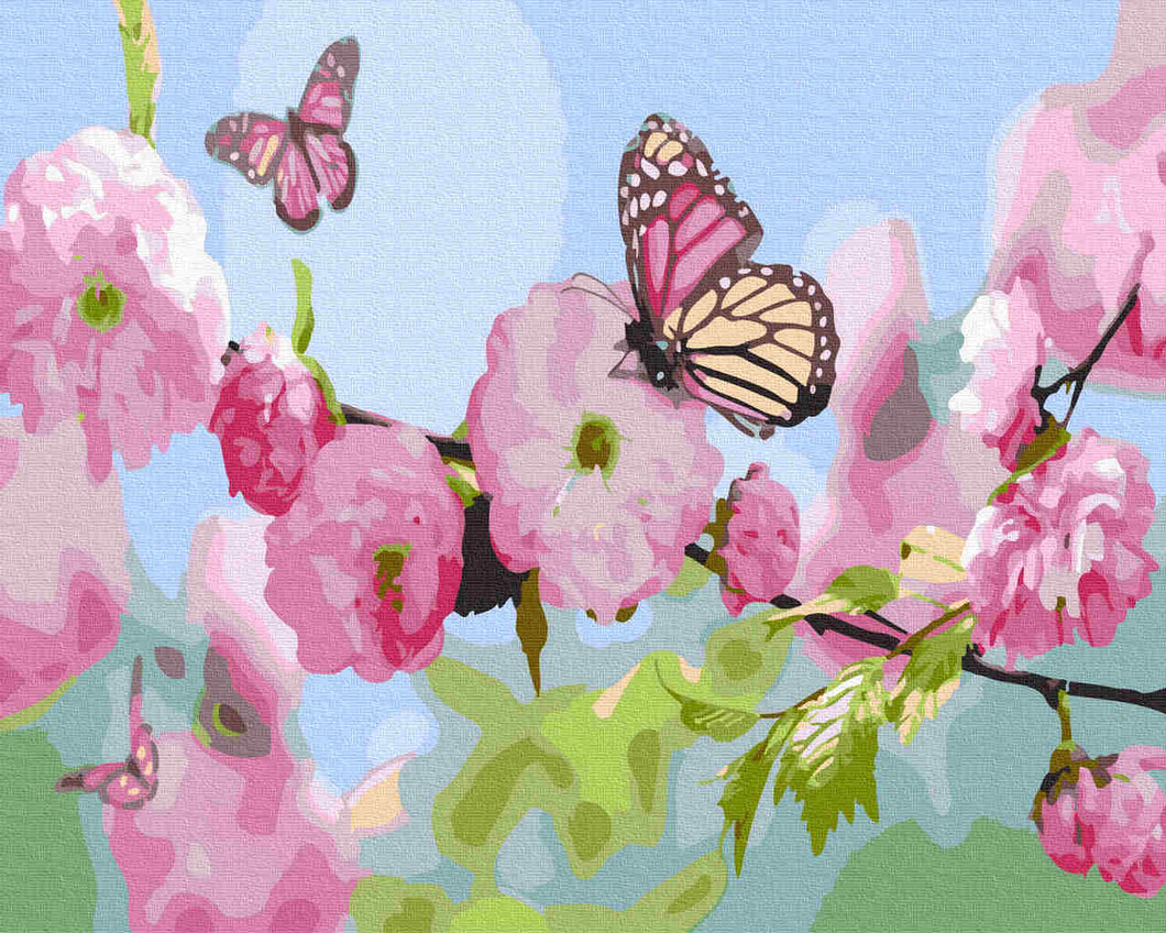 Paint by Numbers DIY - Butterflies in Sakura flowers
