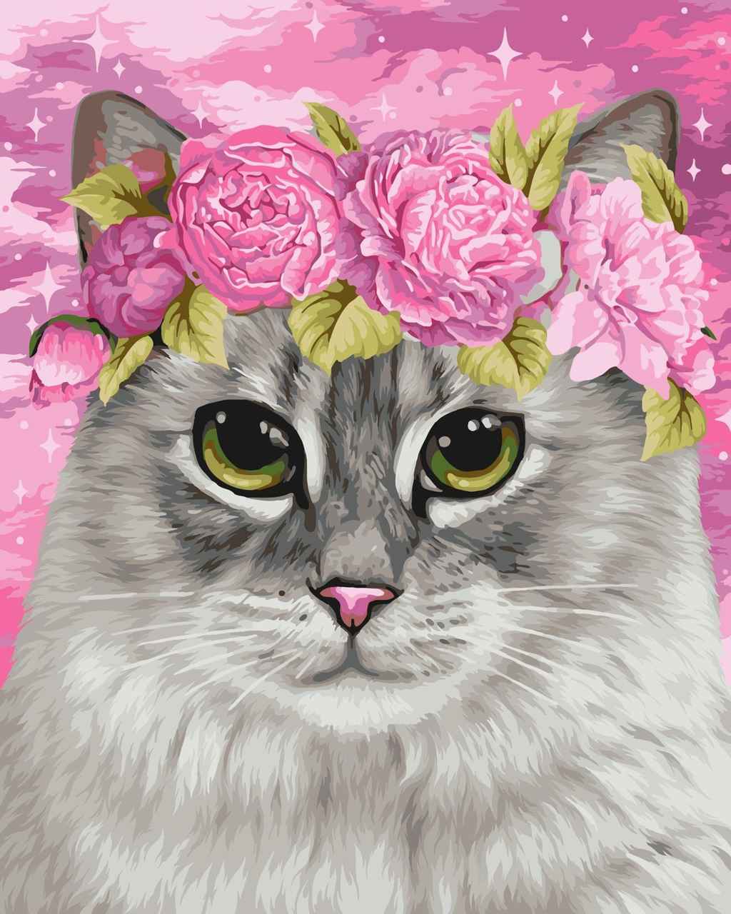 Paint by Numbers DIY - Cat and Peonies