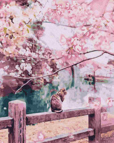 Paint by Numbers DIY - Cat in Blossoming Sakura