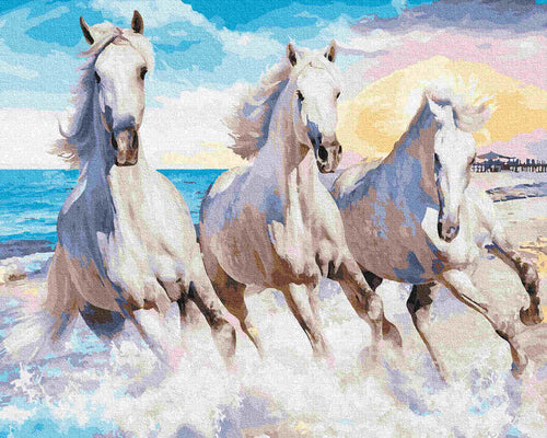 Paint by Numbers DIY - Dreifaint of white horses