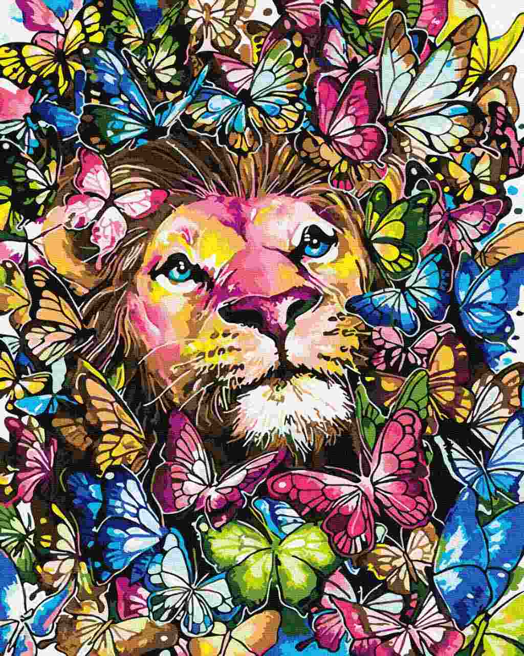 Paint by Numbers DIY - Lion in Butterflies