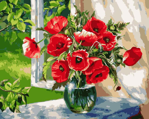 Paint by Numbers DIY - Poppies on the windowsill
