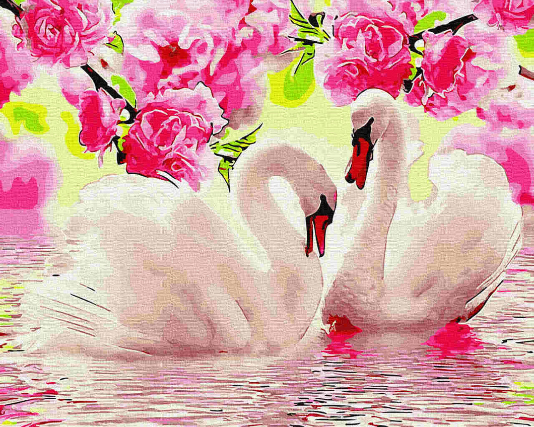 Paint by Numbers DIY - Swans in flowers
