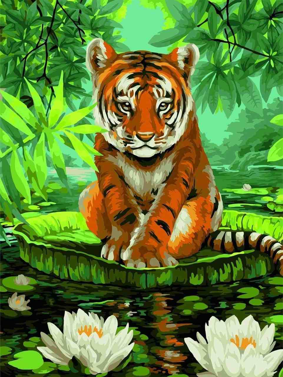 Paint by Numbers DIY - Tigers and Water Lilies