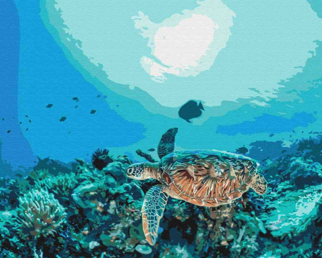 Paint by Numbers DIY - Tortoise in a coral reef