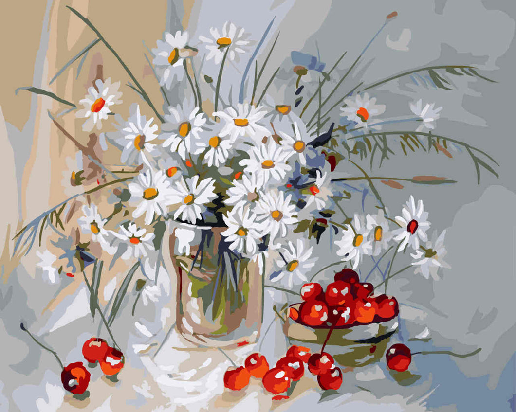 Paint by Numbers DIY - chamomile and cherry