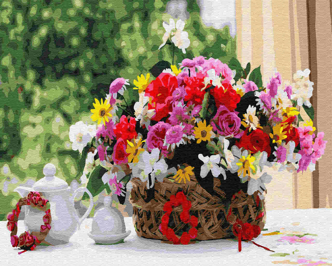 Paint by Numbers DIY - flowers in the wooden basket