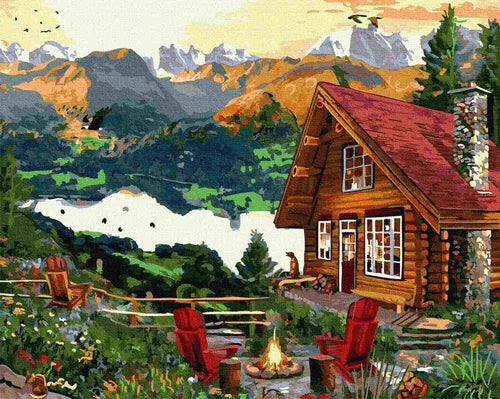 Paint by Numbers DIY - house in the mountains