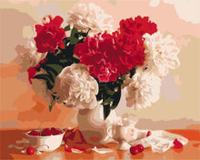 Load image into Gallery viewer, Paint by Numbers DIY - red and white peonies and cherries
