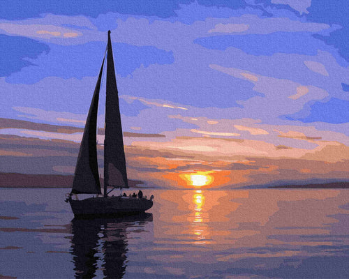 Paint by Numbers DIY - sailboat at sunset