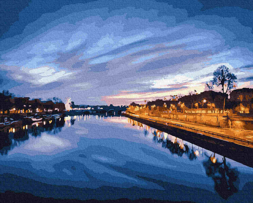 Paint by Numbers DIY - view of the nocturnal river