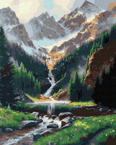 Paint by Numbers DIY - waterfall in the mountains