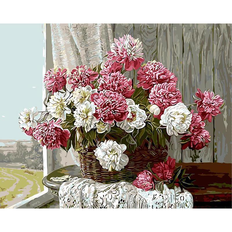Paint by Numbers - Brown Basket With Flowers
