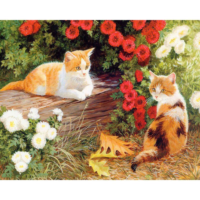 Paint by Numbers - Cats Playing With Flowers