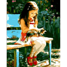 Load image into Gallery viewer, Paint by Numbers - Child on Bench With Cat
