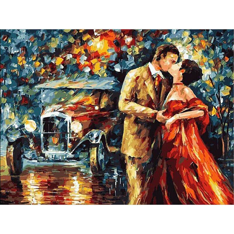 Paint by Numbers - Couple in Front Of Vintage Car