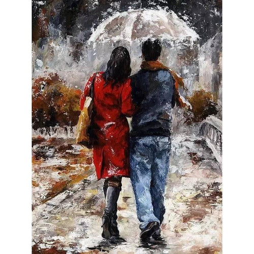 Paint by Numbers - Couples in the Rain at A Walk