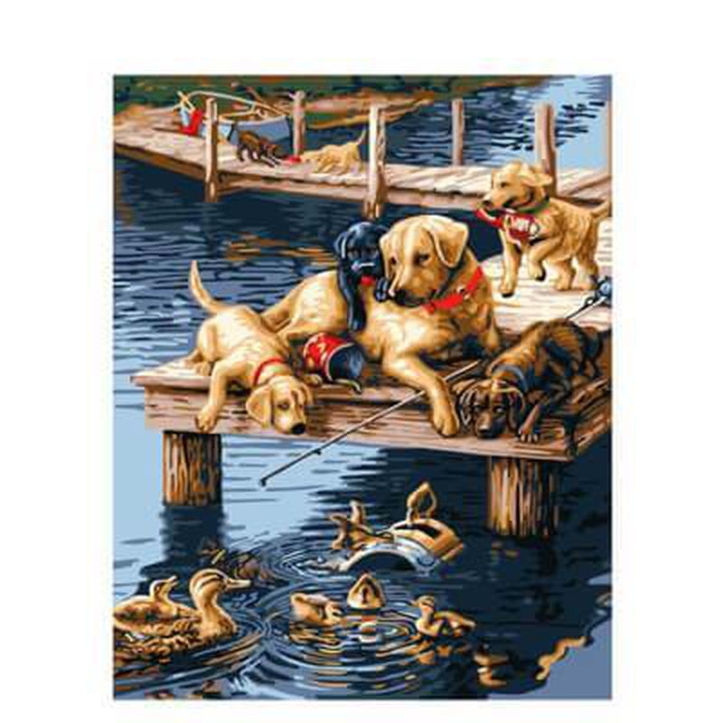 Paint by Numbers - Dog Family and Family Of Ducks