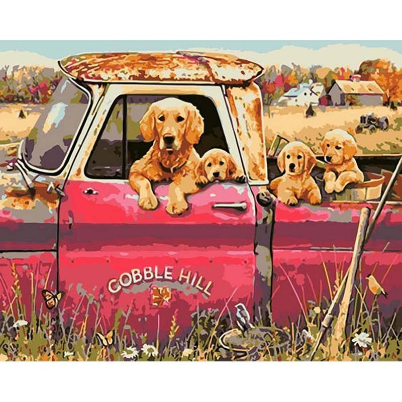 Paint by Numbers - Dog Family in a Car