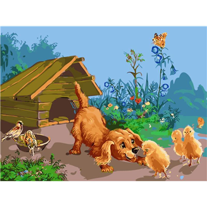 Paint by Numbers - Dog With Chicks